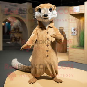 Beige Mongoose mascot costume character dressed with a Culottes and Earrings