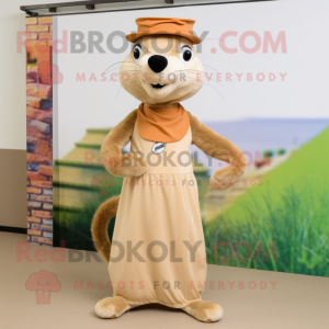 Beige Mongoose mascot costume character dressed with a Culottes and Earrings