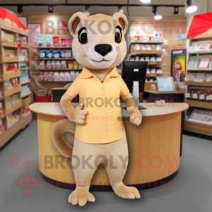 Beige Mongoose mascot costume character dressed with a Culottes and Earrings