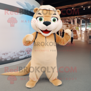 Beige Mongoose mascot costume character dressed with a Culottes and Earrings