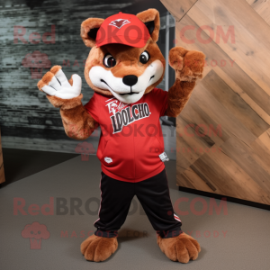 Red Bobcat mascot costume character dressed with a Long Sleeve Tee and Beanies