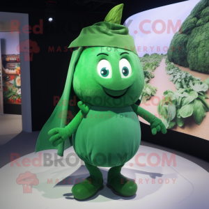 Green Spinach mascot costume character dressed with a Culottes and Cufflinks