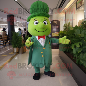 Green Spinach mascot costume character dressed with a Culottes and Cufflinks