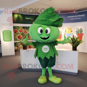 Green Spinach mascot costume character dressed with a Culottes and Cufflinks