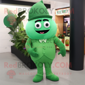 Green Spinach mascot costume character dressed with a Culottes and Cufflinks
