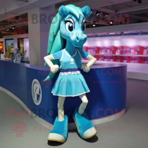 Cyan Horseshoe mascot costume character dressed with a Mini Skirt and Anklets