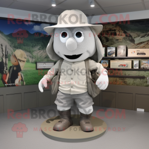 Gray Pepper mascot costume character dressed with a Cargo Shorts and Hats