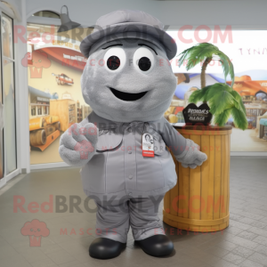 Gray Pepper mascot costume character dressed with a Cargo Shorts and Hats