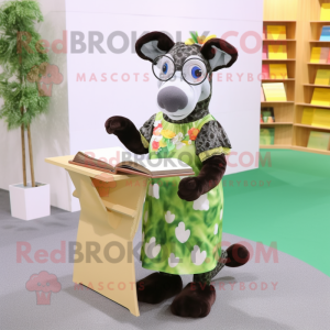 Olive Tapir mascot costume character dressed with a Dress and Reading glasses
