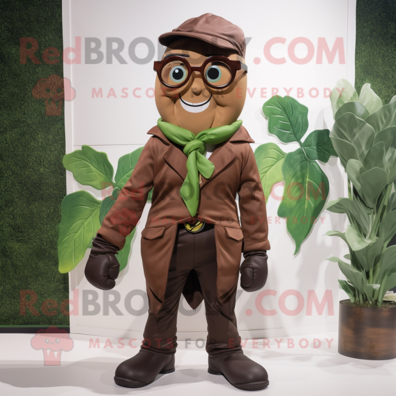 Brown Beanstalk mascot costume character dressed with a Jacket and Eyeglasses Brown Beanstalk mascot costume character dressed with a Jacket and Eyeglasses