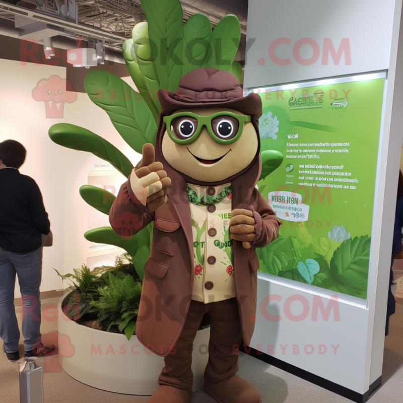 Brown Beanstalk mascot costume character dressed with a Jacket and Eyeglasses Brown Beanstalk mascot costume character dressed with a Jacket and Eyeglasses