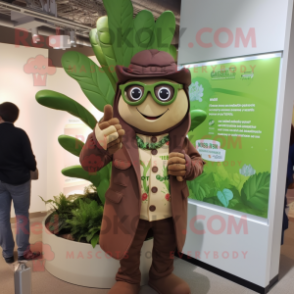 Brown Beanstalk mascot costume character dressed with a Jacket and Eyeglasses