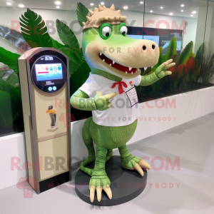 Tan Crocodile mascot costume character dressed with a Maxi Skirt and Digital watches