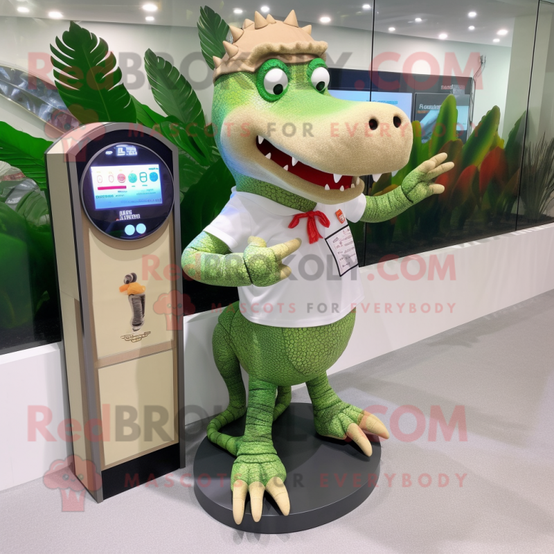 Tan Crocodile mascot costume character dressed with a Maxi Skirt and Digital watches Tan Crocodile mascot costume character dressed with a Maxi Skirt and Digital watches