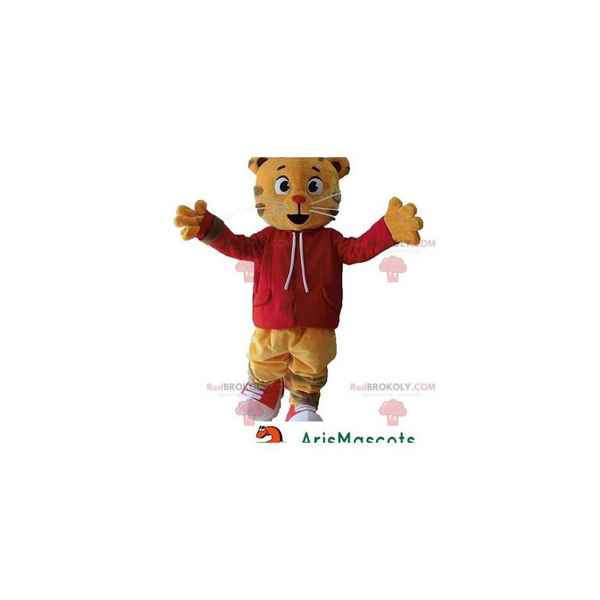 Orange cat tiger mascot with a red sweatshirt - Redbrokoly.com