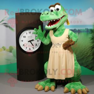 Tan Crocodile mascot costume character dressed with a Maxi Skirt and Digital watches