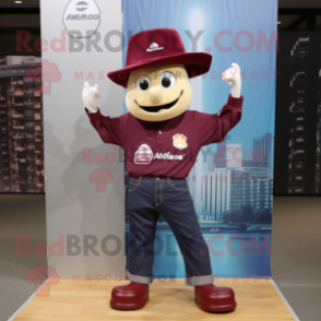 Maroon Alliance mascot costume character dressed with a Bootcut Jeans and Hairpins