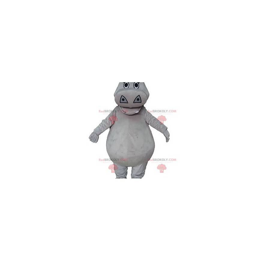 Mascota de hipopótamo gris regordeta y linda - Redbrokoly.com
