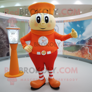 Orange Hourglass mascot costume character dressed with a Rash Guard and Cufflinks
