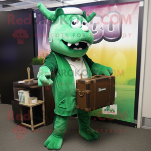 Green Bbq Ribs mascot costume character dressed with a Cover-up and Briefcases