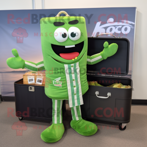 Green Bbq Ribs mascot costume character dressed with a Cover-up and Briefcases