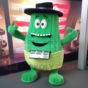 Green Bbq Ribs mascot costume character dressed with a Cover-up and Briefcases