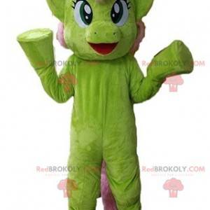 Very beautiful and colorful green and pink pony mascot -