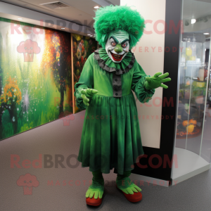 Forest Green Evil Clown mascot costume character dressed with a Culottes and Berets