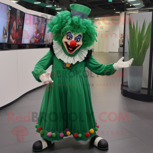 Forest Green Evil Clown mascot costume character dressed with a Culottes and Berets