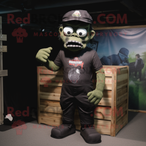 Black Zombie mascot costume character dressed with a Cargo Shorts and Foot pads