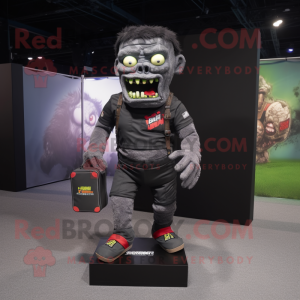 Black Zombie mascot costume character dressed with a Cargo Shorts and Foot pads