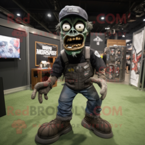 Black Zombie mascot costume character dressed with a Cargo Shorts and Foot pads