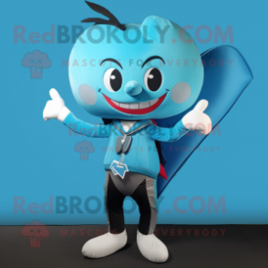 Cyan Arrow Of Love mascot costume character dressed with a Leather Jacket and Bow ties