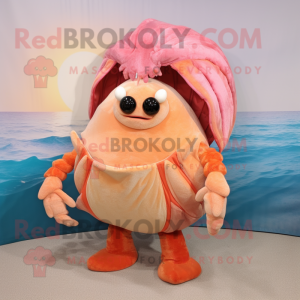 Peach Hermit Crab mascot costume character dressed with a Bikini and Clutch bags