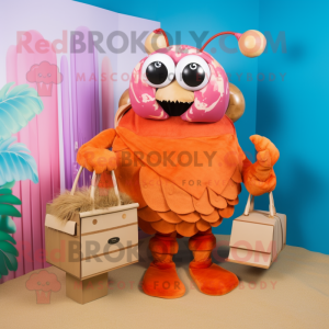Peach Hermit Crab mascot costume character dressed with a Bikini and Clutch bags