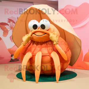 Peach Hermit Crab mascot costume character dressed with a Bikini and Clutch bags