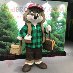 Forest Green Pendant mascot costume character dressed with a Flannel Shirt and Wallets