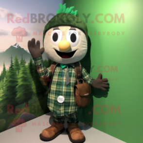 Forest Green Pendant mascot costume character dressed with a Flannel Shirt and Wallets