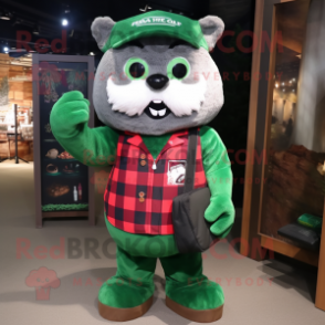 Forest Green Pendant mascot costume character dressed with a Flannel Shirt and Wallets