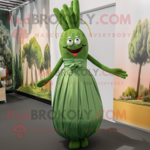 Forest Green Asparagus mascot costume character dressed with a Circle Skirt and Hairpins