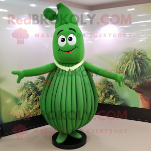 Forest Green Asparagus mascot costume character dressed with a Circle Skirt and Hairpins