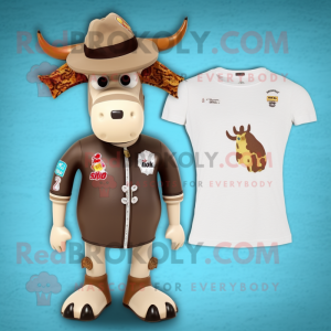 Tan Jersey Cow maskot drakt...