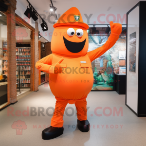 Orange Soldier mascot costume character dressed with a Skinny Jeans and Cummerbunds