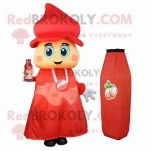 Peach Bottle Of Ketchup mascot costume character dressed with a A-Line Skirt and Wallets