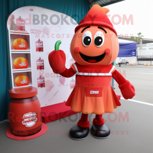 Peach Bottle Of Ketchup mascot costume character dressed with a A-Line Skirt and Wallets