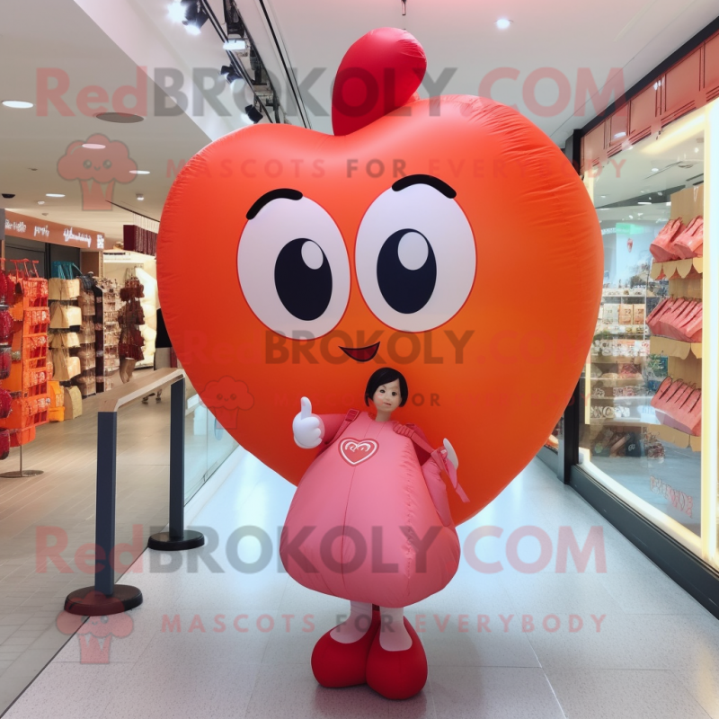 Peach Heart Shaped Balloons mascot costume character dressed with a Mini Dress and Tote bags