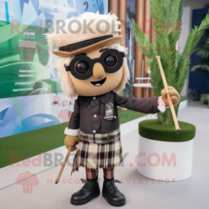 Tan Bagpipe mascot costume character dressed with a Pencil Skirt and Sunglasses