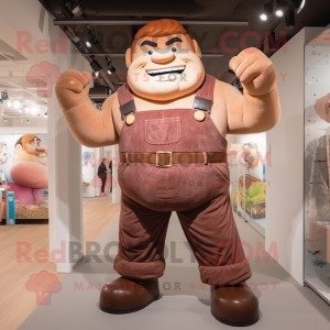 Brown Strongman mascot costume character dressed with a Corduroy Pants and Belts