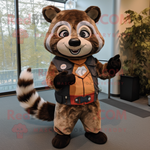 Rust Raccoon mascot costume character dressed with a Romper and Scarves