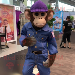 Purple Capuchin Monkey mascot costume character dressed with a Denim Shirt and Earrings